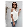 thumbnail image 4 of Anbech Women V Neck Off Cold Shoulder T Shirt Summer Short Sleeves Twist Tee Tops, 4 of 6