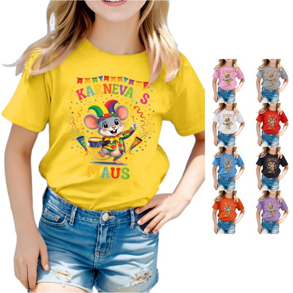 Toddler Girls Summer Casual Tops Crew Neck T Shirts Carnival Print Short Sleeve T Shirt Top Size 2-3T , Yellow