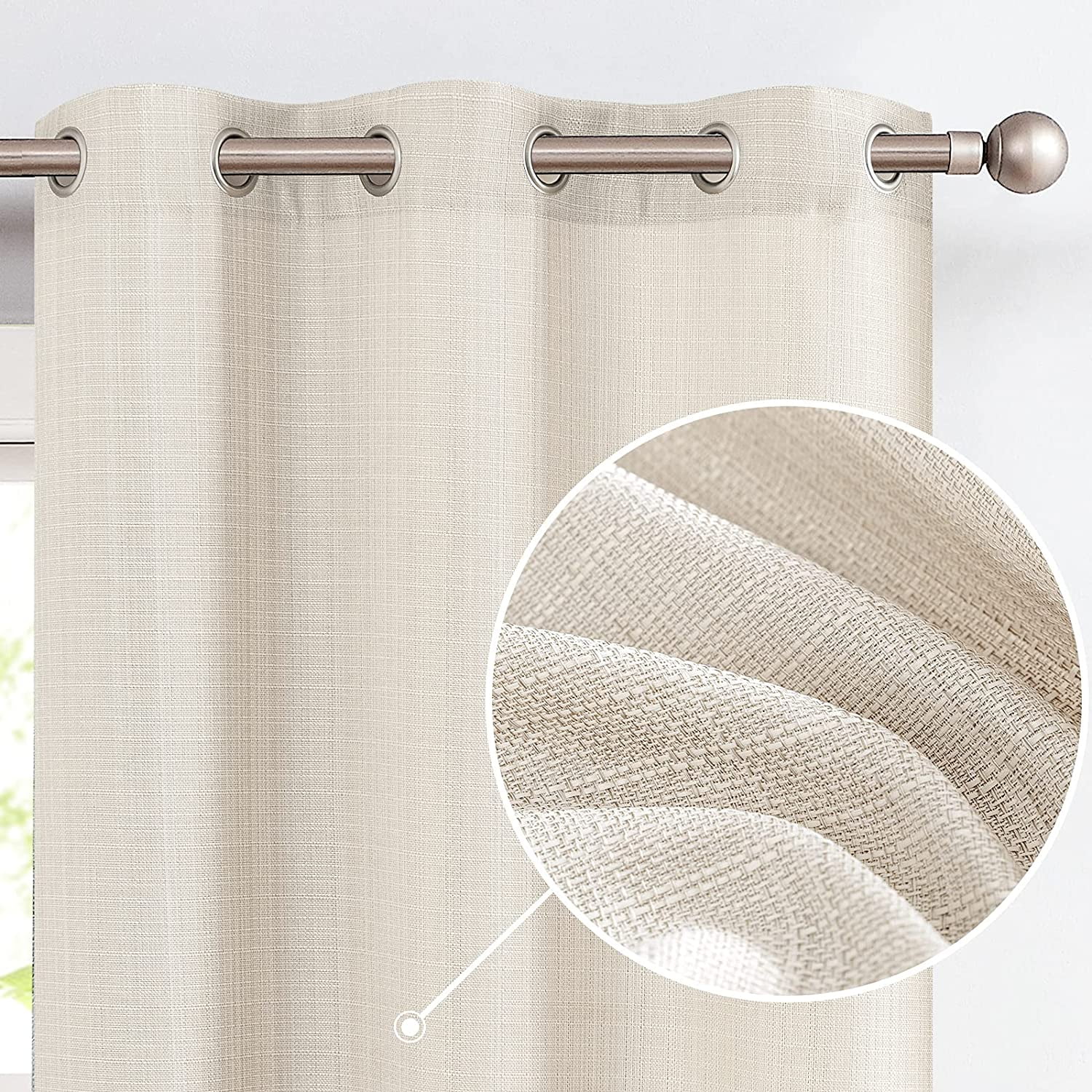 jinchan Linen Texture Curtains Light Reducing Grommet Top Drapes for Bedroom Living Room Window 2 Panels 95 Inches Length Greyish Beige