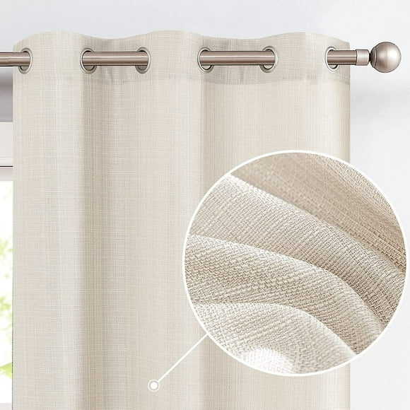 Curtainking Linen Textured Curtains 63 inches Beige Bedroom Living Room Window Curtain Set Light Filtering Drapes Grommet Top 2 Panels