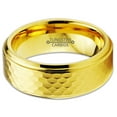 thumbnail image 3 of Charming Jewelers Tungsten Wedding Band Ring 8mm for Men Women Comfort Fit Hammerd 18K Yellow Gold Plated Step Beveled Edge Brushed Polished Lifetime Guarantee Size 15, 3 of 5