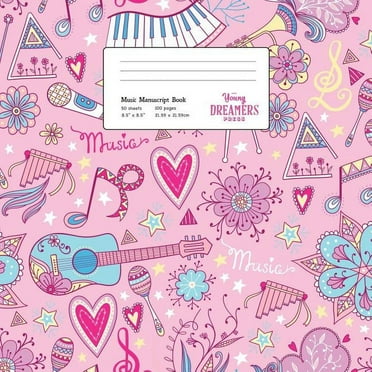 Musicians Notebook Music Manuscript Book: Girls Musical Instruments, Large Kids Stave Paper, Book 4, (Paperback)