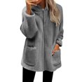 thumbnail image 4 of Women's Fleece Zipper Jacket with Pockets Oversized Long Sherpa Hoodie Plush Coat Purple XXL, 4 of 4