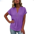 thumbnail image 3 of Betivan Linen Shirt for Women Summer Button Down Short Sleeve V Neck Tops Solid Color Comfy Blouses Casual Dressy Tunic Tees, 3 of 6