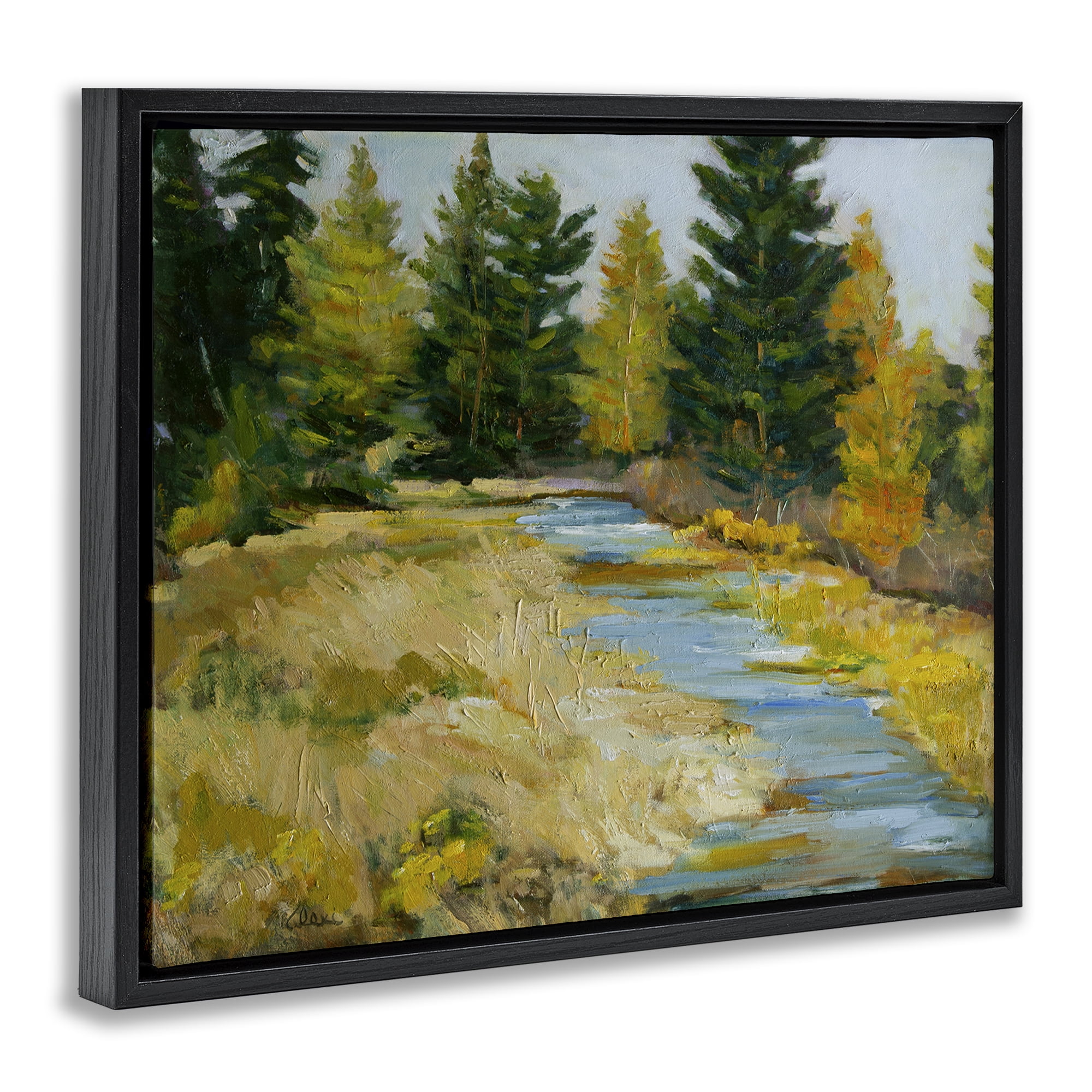 Stupell Industries A Fine Creekside Landscape Landscape & Nature Painting Black Floater Framed Canvas Art Print Wall Art, 31 x 25