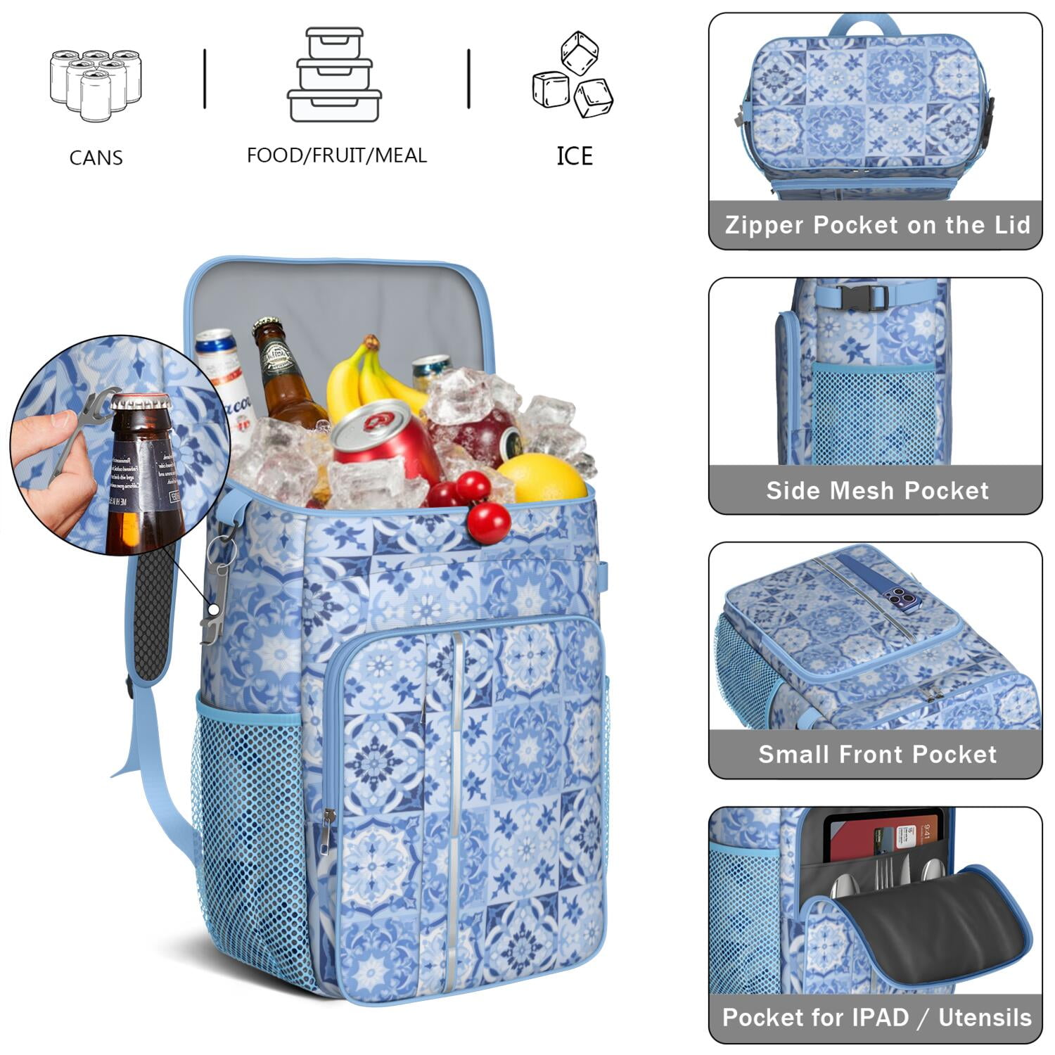 Cooler Backpack Cans Bohemian Tribal Lightweight Insulated Backpack Cooler Leak Proof Travel Camping Lunch Backpack Outdoor Cutlery Backpack for Anglers Family Travelers