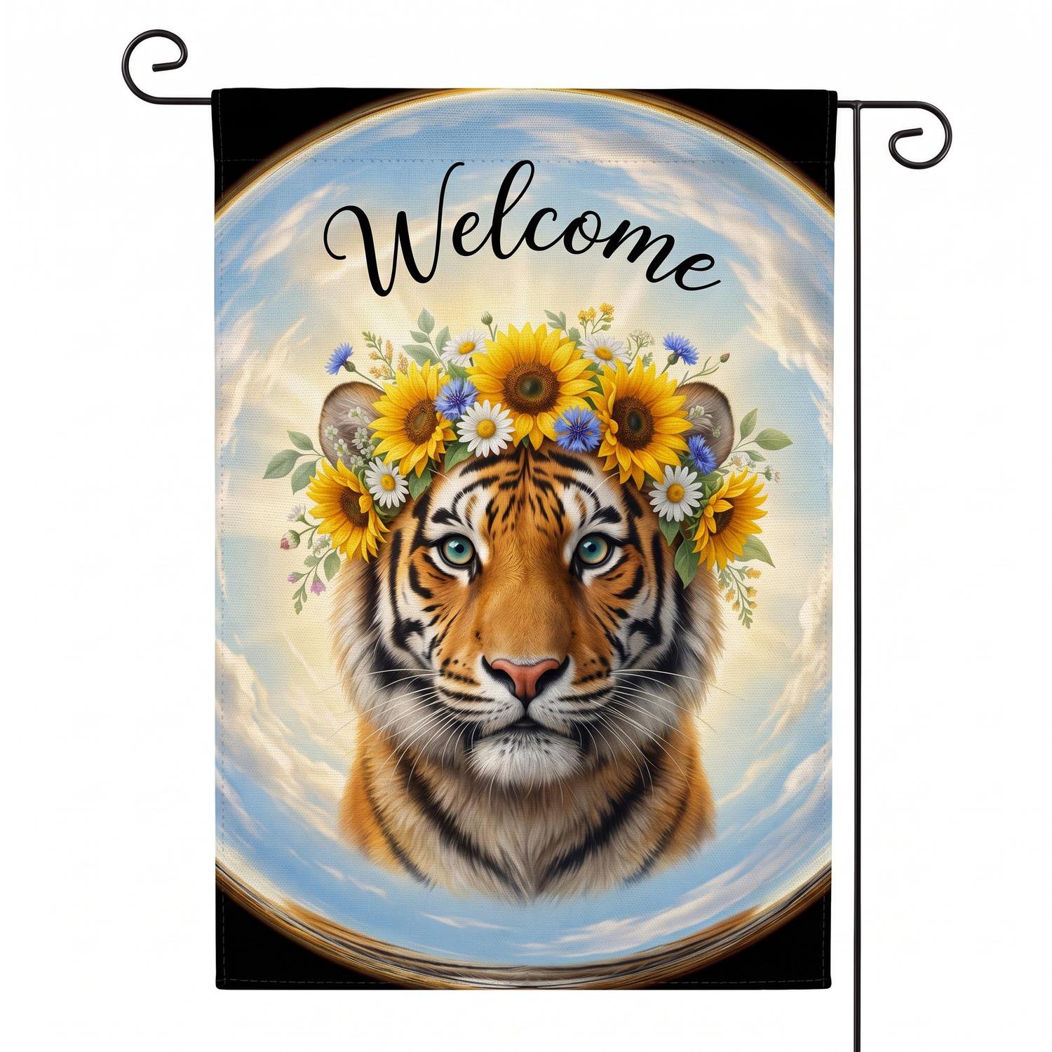XaaKee Yard Flags Tiger Welcome Spring Bloom Sky Garden Flag Double-sided High-Quality White Linen Garden Flags For Outside Outside Clearance 12x18Inch