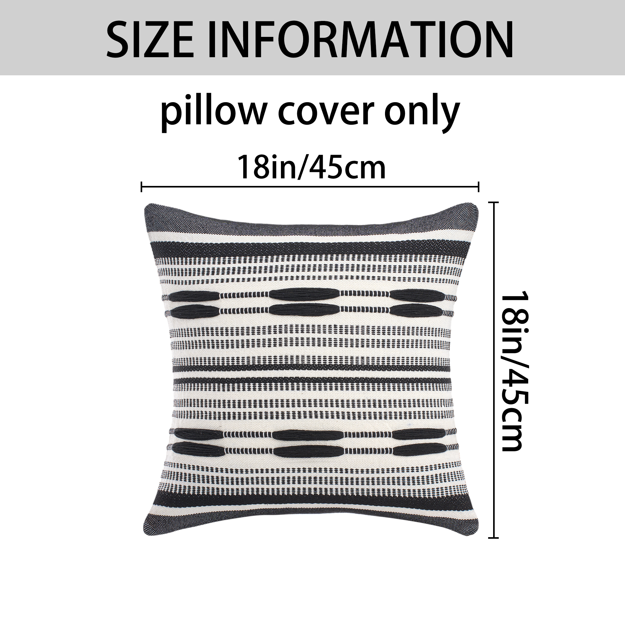 Unique Bargains Boho Striped Throw Pillow Covers Pack of 2 Black 18" x 18"