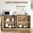 thumbnail image 3 of UZUGUL 4-Door Fluted Suction Sideboard, Wood Color with Black Top, Wave Groove Design, Easy Assembly, 3 of 6