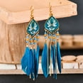 thumbnail image 3 of Fairnull 1Pair Earrings Rhombus Shape with Feather Pendant Alloy Women Fashion Long Earrings for Daily Wear, 3 of 10