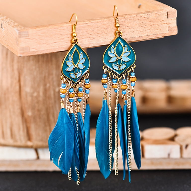 TEMEGO Women's Bohemian Tassel Earrings - Large Fan Statement Drops, Alloy & Thread, Multicolor, Hypoallergenic