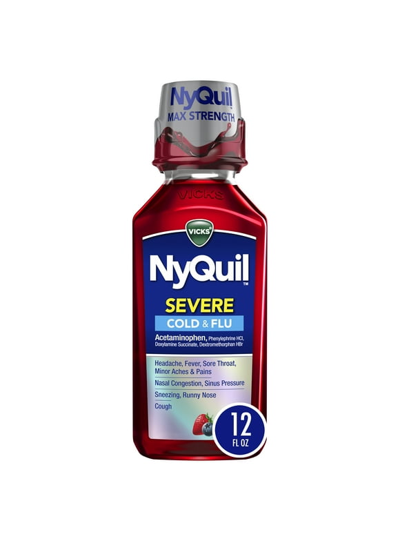 Vicks NyQuil Severe Cold and Flu Medicine, Liquid over-the-Counter Medicine, Berry, 12 oz