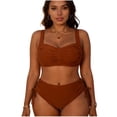 thumbnail image 2 of ZunFeo Retro High Waisted Tummy Control Swimwear Brown Bikini Set Supportive Swimwear for Women,Size 2XL, 2 of 4