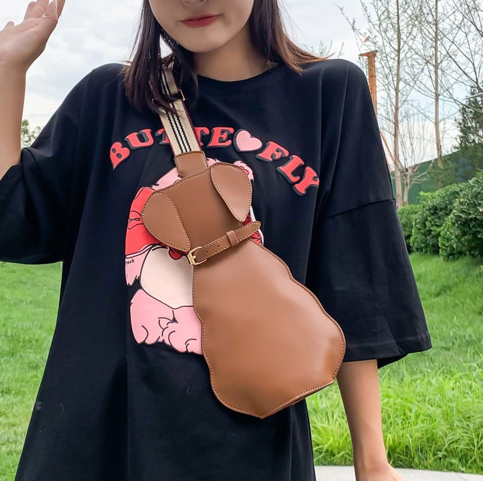 Baguery Cute Cat Shaped Crossbody Bag - Creative Wide Strap Chest Bag, Cartoon Novelty Purse for Sports & Travel