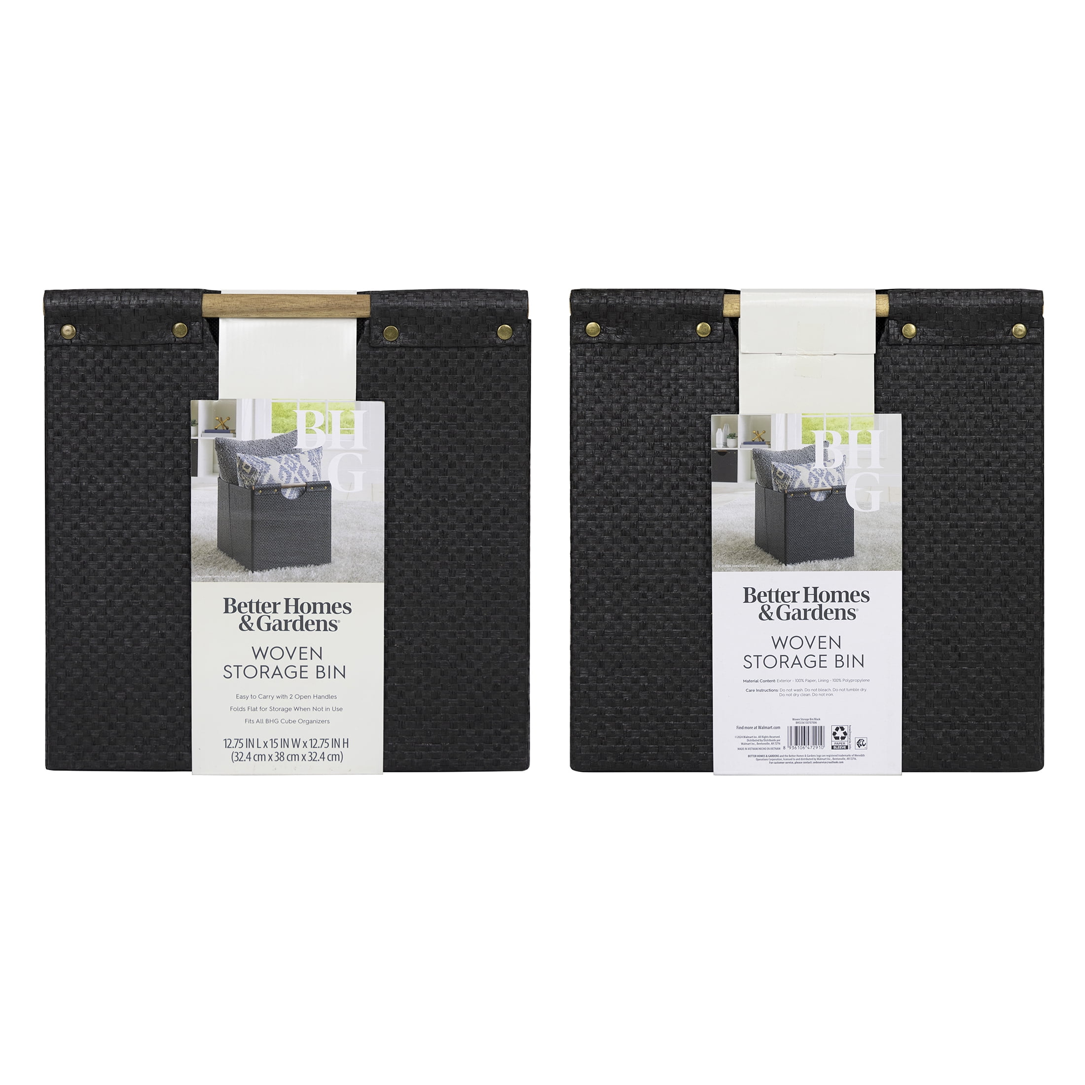 Better Homes & Gardens Collapsible Woven Cube Storage Bin, Black