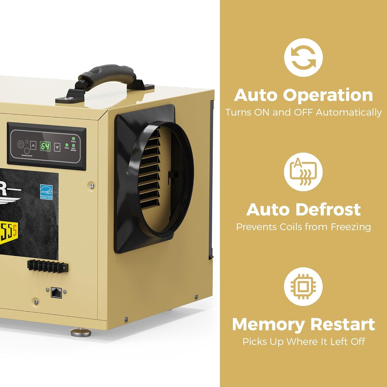 ALORAIR 120 PPD Commercial Dehumidifier, with Drain Hose for Crawl Spaces, Basements, Industry Water Damage Unit, cETL Listed, Compact, Auto Defrost Crawlspaces Dehumidifiers, Up to 1,300 sq.ft,Gold