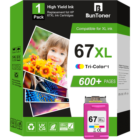 67XL Ink Cartridge Compatible for HP 67 Color Ink Cartridge for Deskjet 2755e 2855e 2742e 2752e 4155e 4255e 6055e 6065e Printer ( 1 Color)