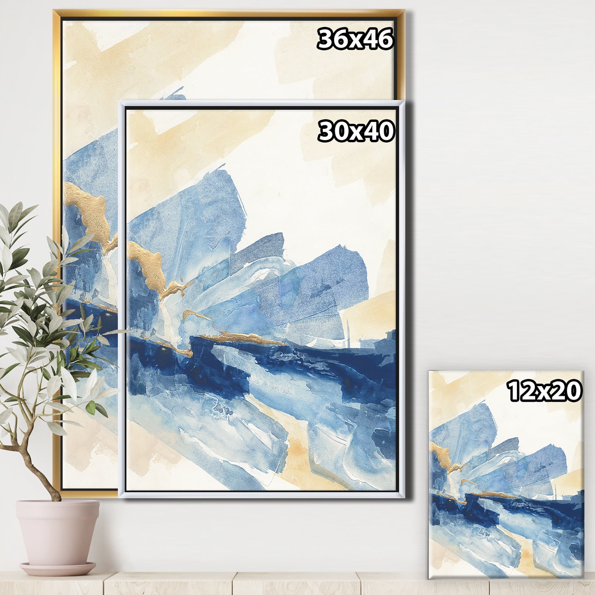 Designart ' Metallic Gold Indigo I ' Modern Glam Framed Canvas