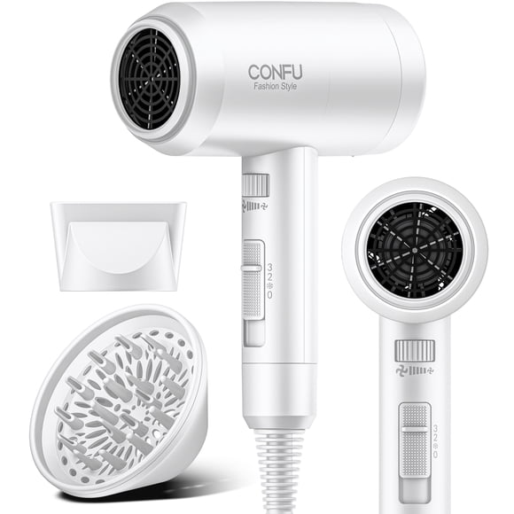 CONFU Ionic Hair Dryer with Diffuser, 3127 (White)