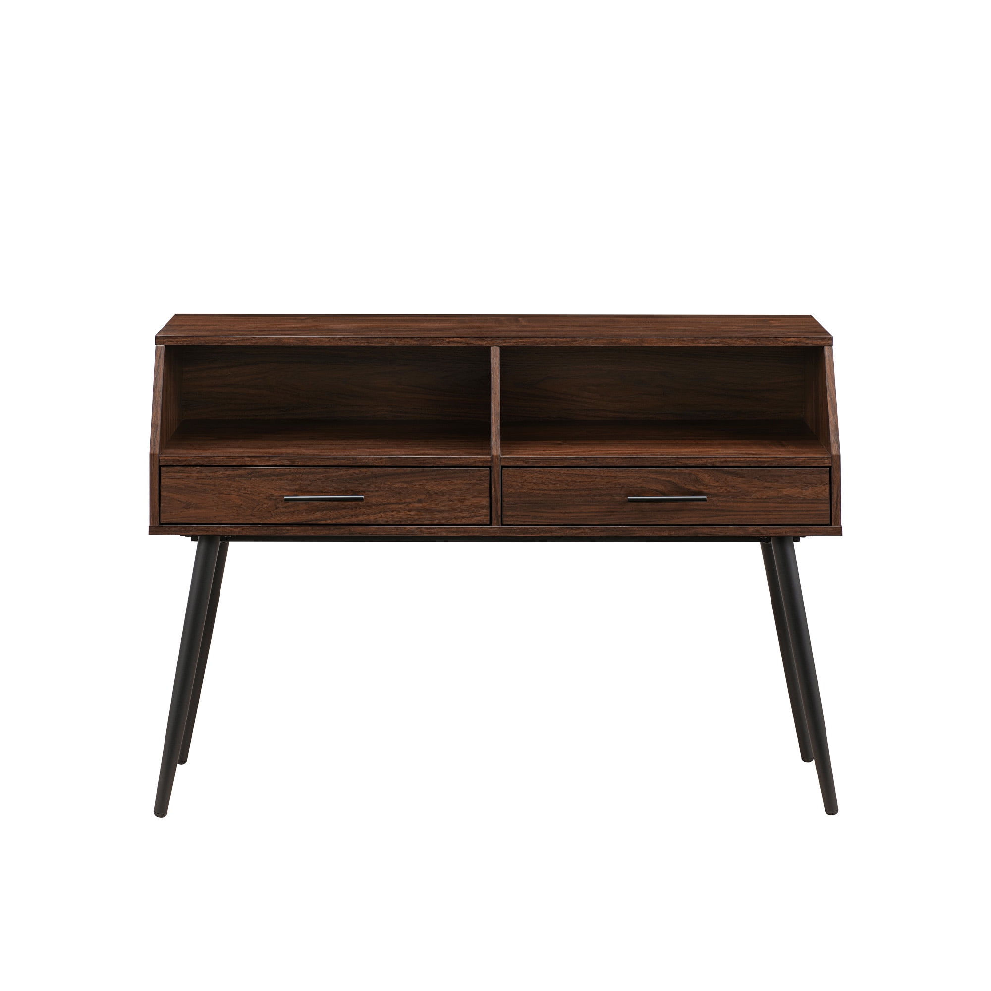 Walker Edison 44” Mid-Century Modern 2-Drawer Entry Table, Dark Walnut