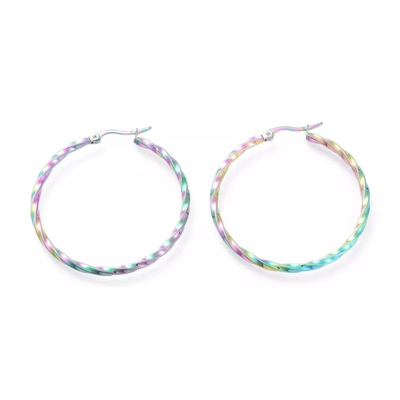 Electro Stainless Steel Big Hoop Earrings Hypoallergenic Twisted Rainbow Z289