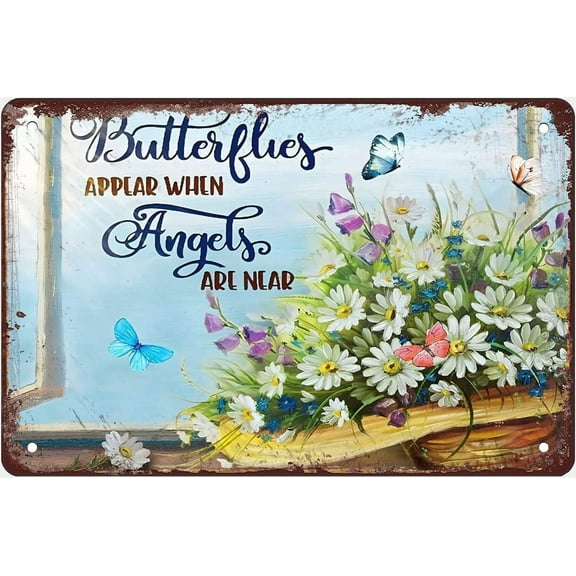FABSURE Butterflies Tin Sign, Appear When Angels Are Near Metal Tin Sign Wall Decor for Home Cafe Store Bar Club Yard Garages Gardens 8x12 Inch