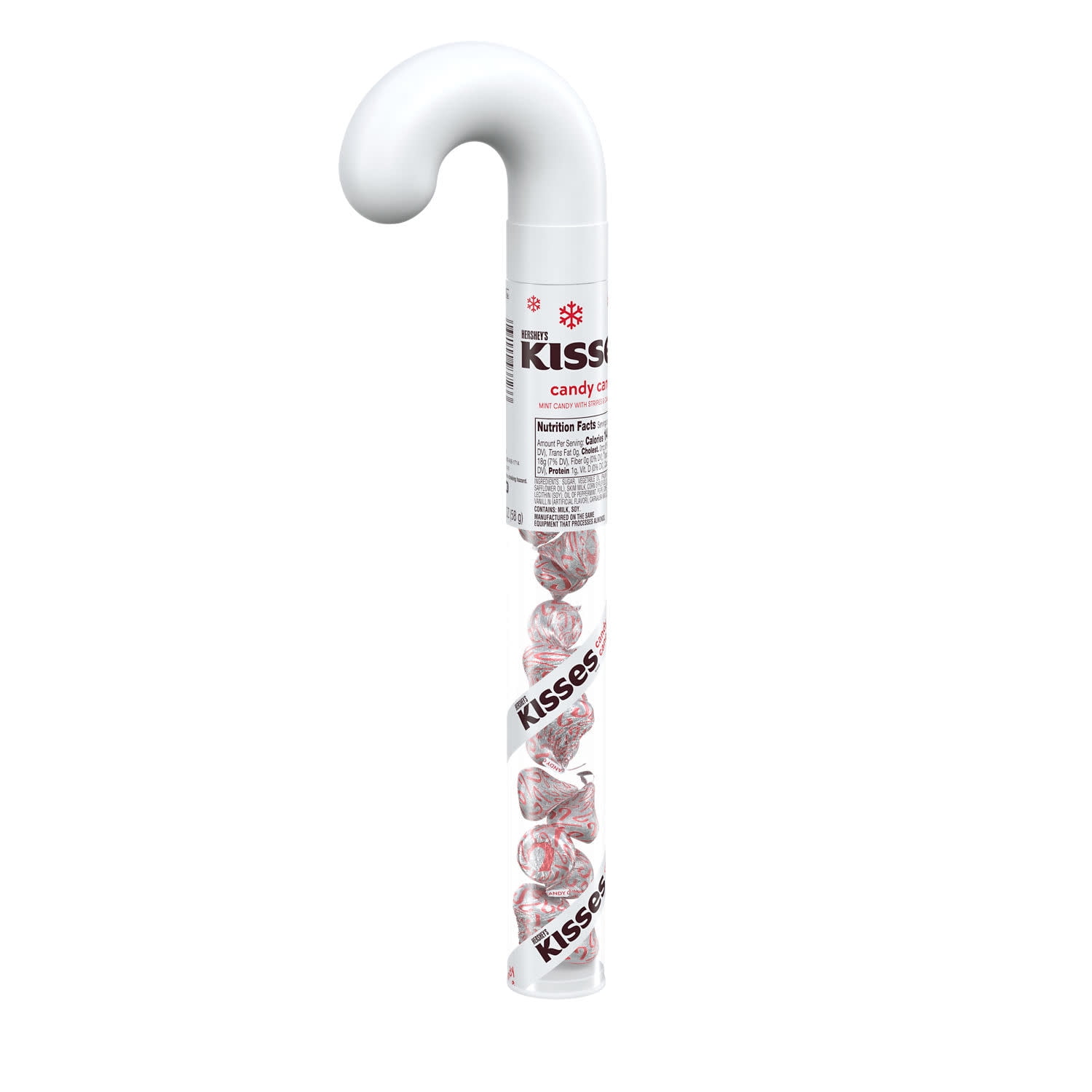 HERSHEY'S KISSES Candy Cane Flavored, Christmas Candy Plastic Cane, 2.08 oz