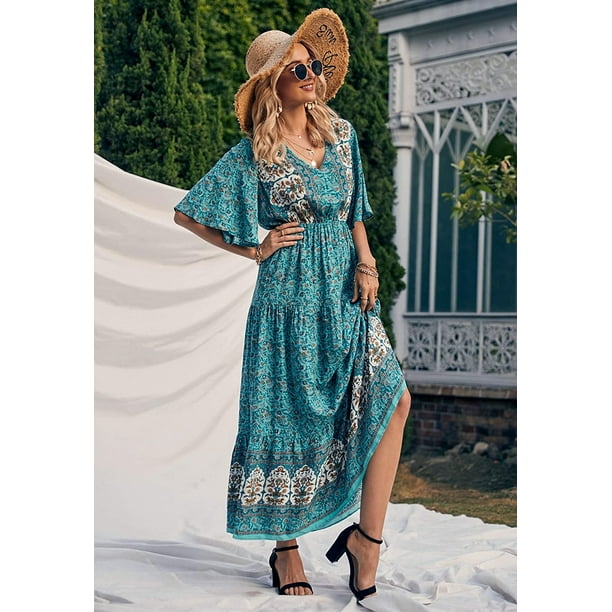 boho paisley long sleeve maxi dress sam edelman Sandswept Paisley Maxi Dress Natural/Brown / L