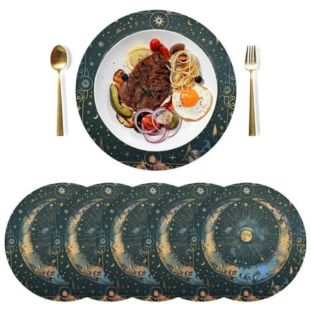 

joogoo Moon and Star Magical Round Plate Mats for Dining Table Placemat Set of 6 Holiday Decoration