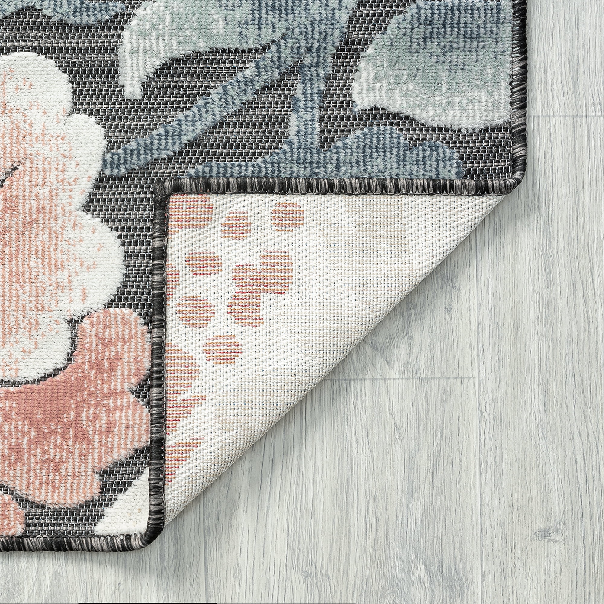 Bliss Rugs Floral Indoor Outdoor Rug Water Resistant Runner Rug for Patio, Hallway, Entryway, Deck, Black ,2' x 8'