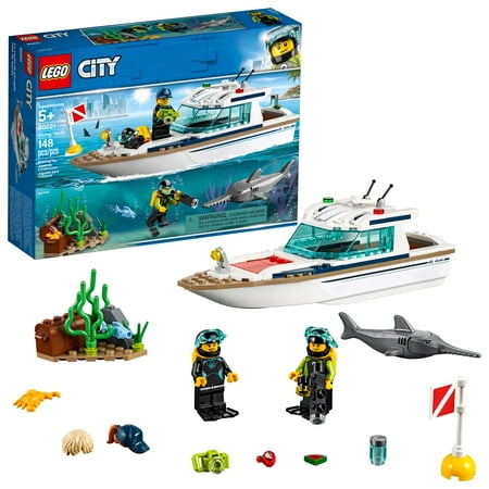 LEGO City Great Vehicles Diving Yacht 60221 Ship Building Toy and Diving Minifigures (148
