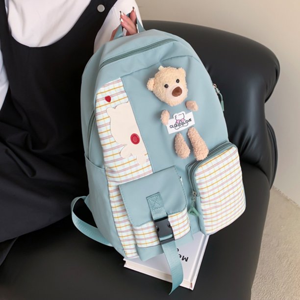 Lattice Cute Bear Mochila para portátil Moda Deporte Mochila escolar para vacaciones (Verde)