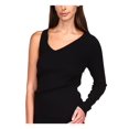 thumbnail image 1 of MICHAEL MICHAEL KORS Womens Black Stretch Ribbed One Sleeve Long Sleeve V Neck Party Top M, 1 of 2