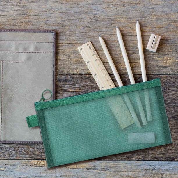 Fundín transparente con cremallera, bolsa de almacenamiento resistente de malla de nylon con gran capacidad, organizadora versátil para papelería, cosméticos y artículos de aseo, 24x18,5 cm
