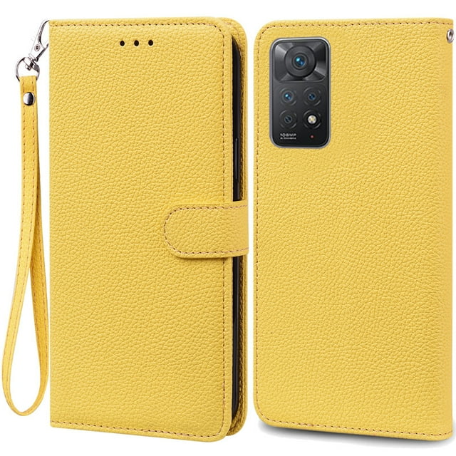 Note 11 Case For Xiaomi Redmi Note 11 11S Case Leather Wallet Flip Case For Redmi Note 11 Pro Phone Cases Note 11S Cover Fundas Yellow -Strap Note 11S