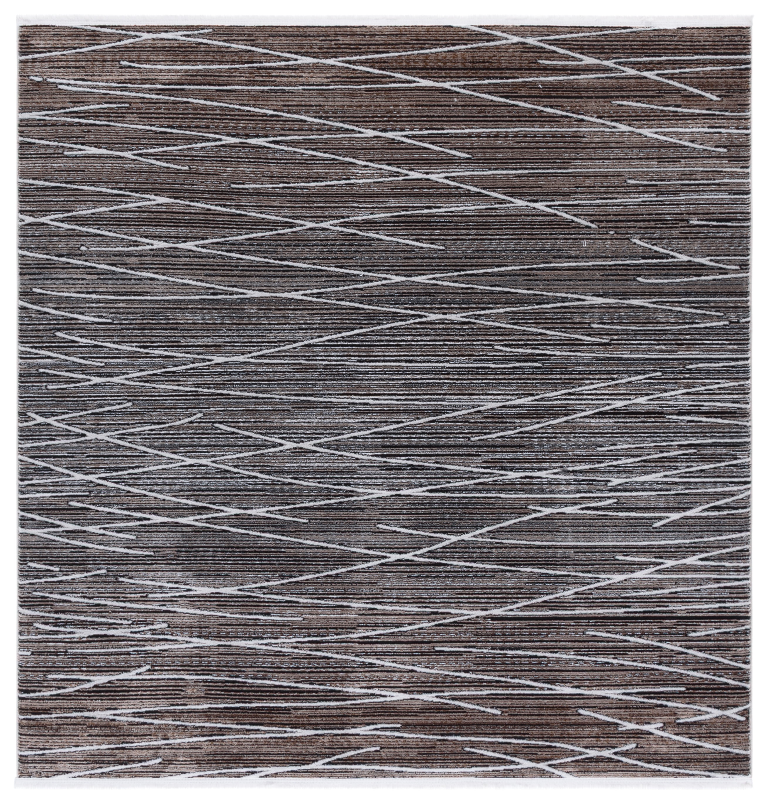 Safavieh Mila Anselmo Geometric Striped Polyester Area Rug, Beige/Ivory Black, 6'7" x 6'7" Square
