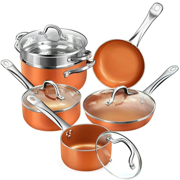 Amazon Com Copper H 02628 Pan 10 Piece Luxury Induction Cookware Set Non Stick 21 5 X 11 5 X 11 Inches Kitchen Dining