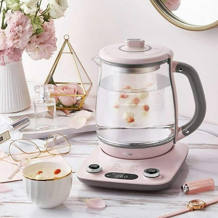 Bear Glass and Stainless Steel Electric Tea Kettle with Lift-out Tea Basket  1.8L-YSH-D18L5 Cream color 