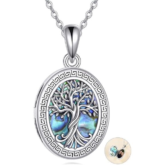JUSORA Locket Necklace for Women 925 Sterling Silver Tree of Life Photo Pendant Necklace That Holds Pictures Jewelry