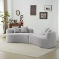thumbnail image 2 of Curved 4-Seater Grey Full Compression Sponge Sofa, Teddy Velvet, No Assembly, 2 of 9