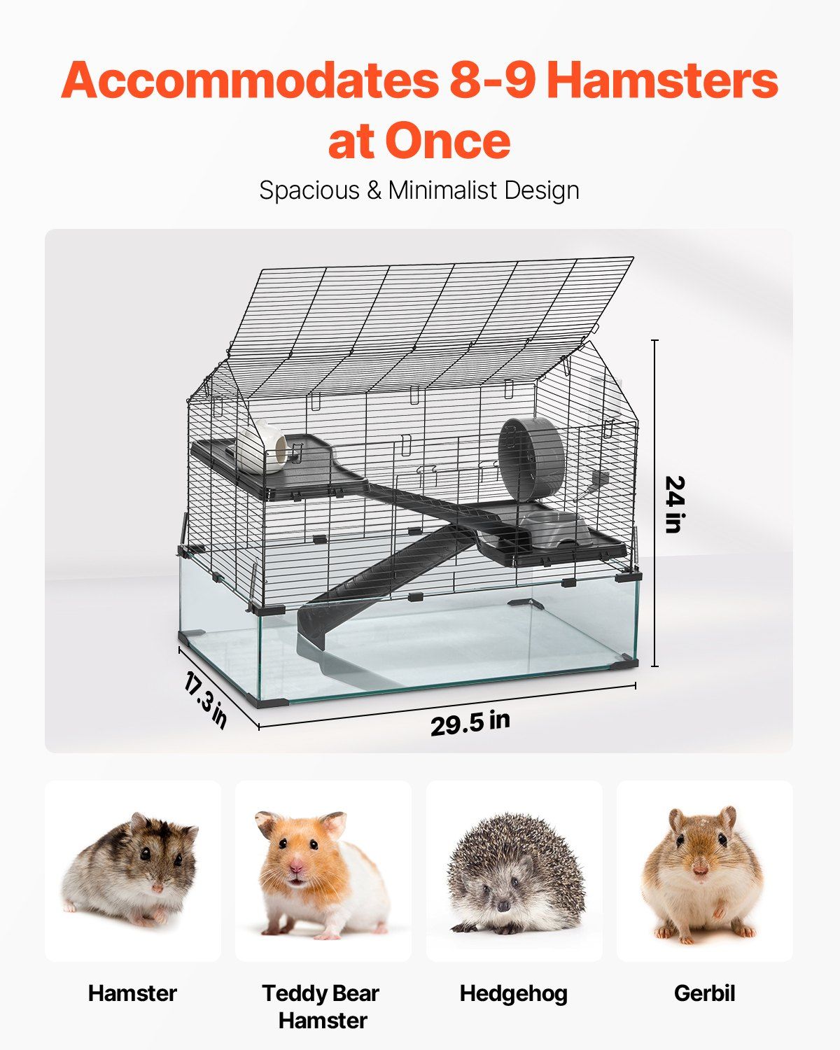 360 Degree View Transparent Hamster Cage 29.5 x 17.3 x 24 Inches Ventilated Small Animal Habitat with Water Bottle for Mice Rats Guinea Pigs