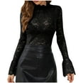 thumbnail image 2 of Pincandy Women's Long Sleeve Lace Mesh Tops High Neck Sheer Blouse Sexy Floral Going Out Top, 2 of 7