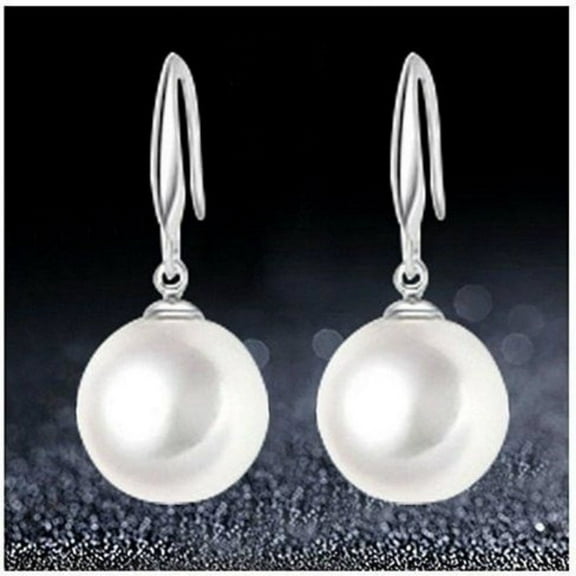 Silver Fish Hook Earring Dangle White Shell Faux Pearl Drop Earrings