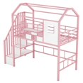 thumbnail image 6 of Twin Loft Bed with Stairs, Metal House Loft Bed with Storage Box, Heavy Duty Low Loft Bed Twin Size Frame-Pink, 6 of 9