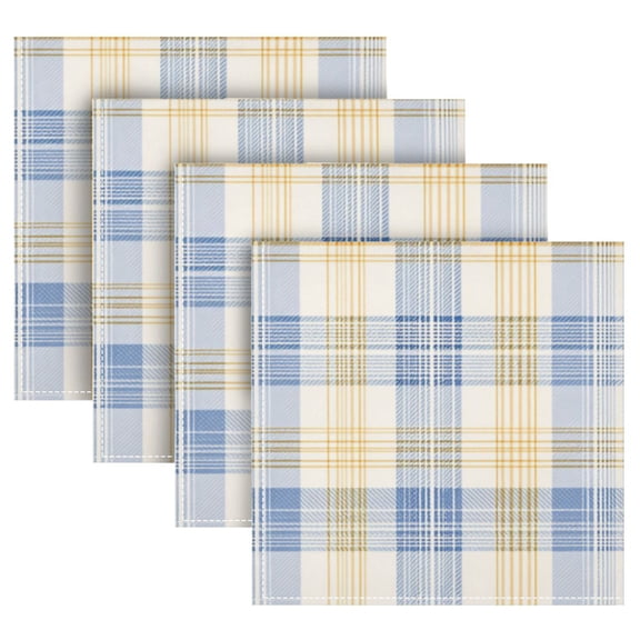 Cloth Napkins Set of4 100% Satin Peachskin Velvet 20x20inx4 Napkins Cloth napkins are washable Soft and Absorbent Pale Blue-and-yellow Tartan