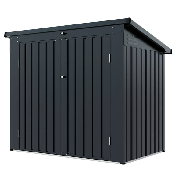 Metal Outdoor Garbage Bin Shed for 2 Trash Cans Black WIth Sloped Roof