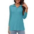thumbnail image 5 of VDJ Women's T Shirts V Neck 3/4 Sleeve Quarter Zip Collared Tops Mint Polo Shirts Summer Fall Tees Size 3XL, 5 of 7