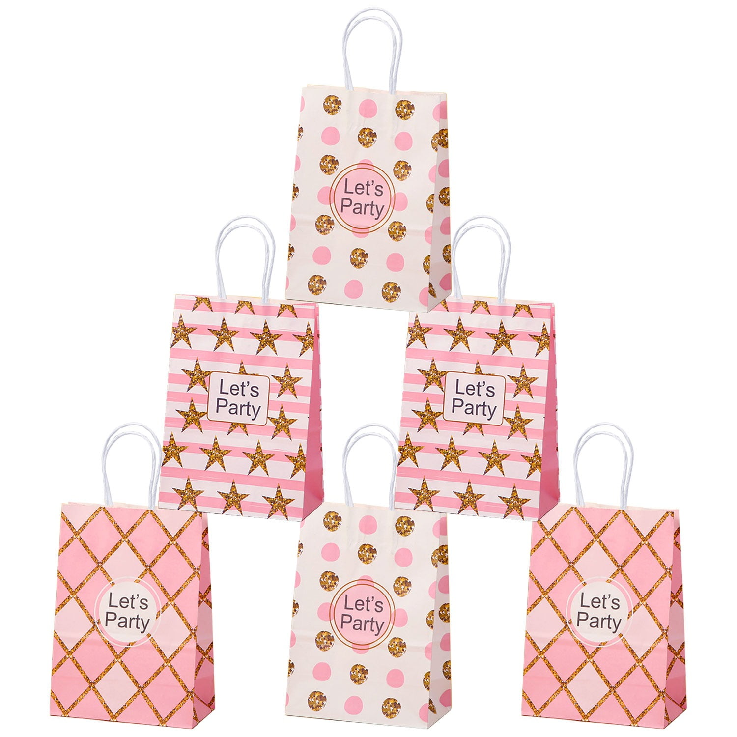 Rose Gold Glitter Gift Bags, let's party gift bag, Kraft Paper Favor Bag for Wedding Bridal