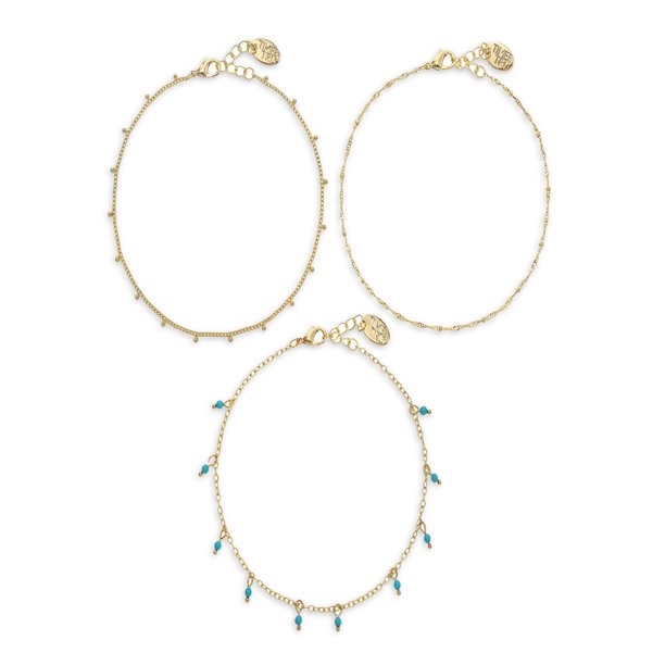 Women's Anklet Set, Turquoise, 3 Pieces