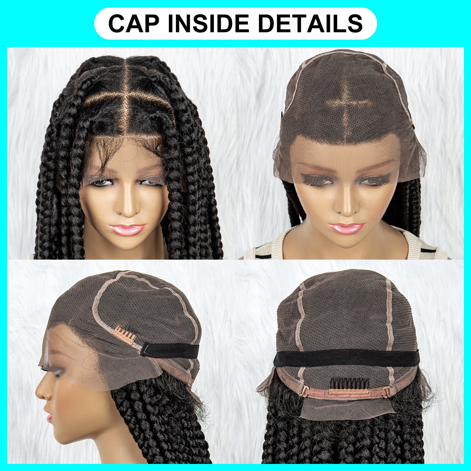 Full Lace Cornrow Braids Synthetic Lace Front Wig 36 Inches Big Square Knotless Box Braids Wig with Baby Hair Braided Wigs for Black Women